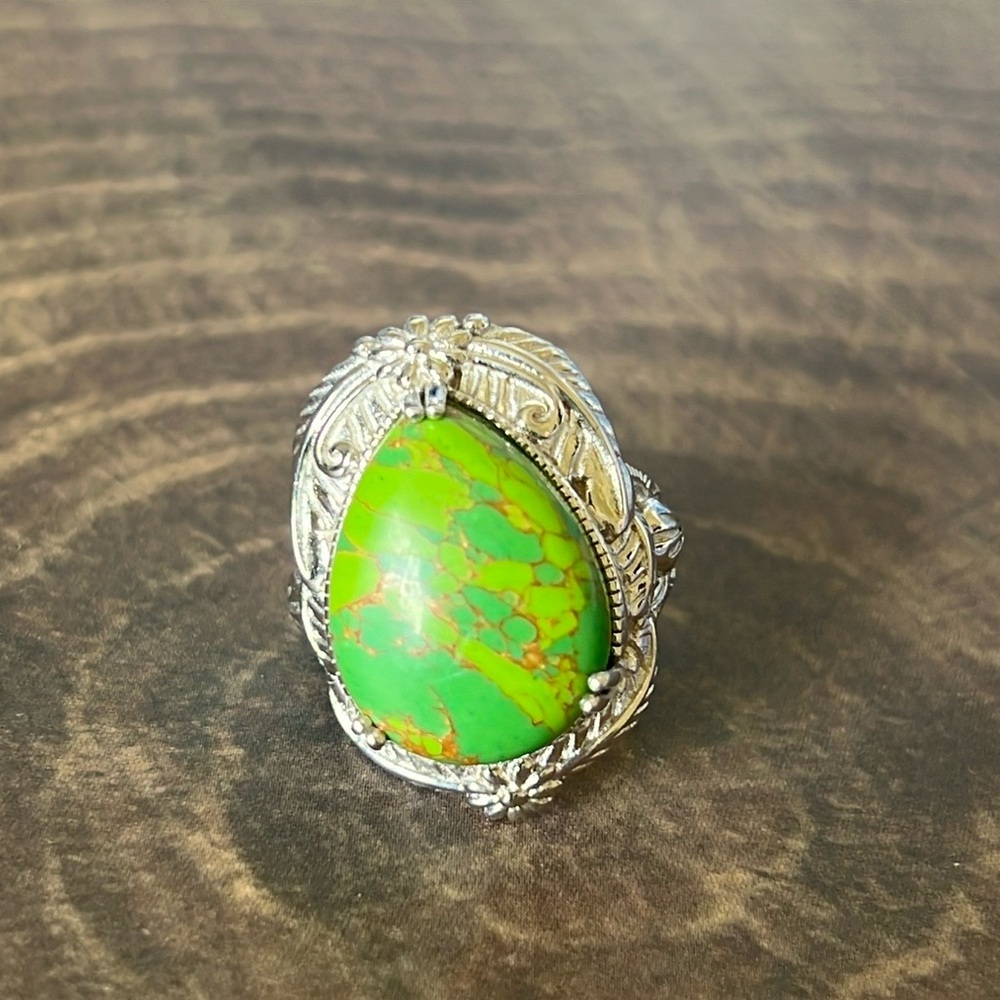 Silver Green Turquoise Ring